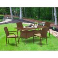 East West Furniture 5 Piece Oslo Outdoor-furniture Brown Wicker Dining Set - Brown OSJU5-02A